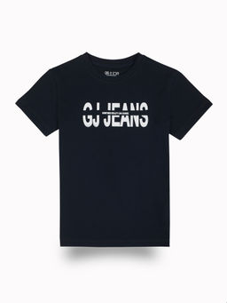 Gini & Jony - Boys Navy Blue Typographic Print Cotton Half Sleeve T-Shirt