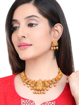 Yellow Chimes - Ethnic Temple Jewellery Set Gold Plated Jewelry Set Traditional Necklace Set for Women