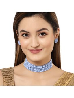 Karatcart - Light Blue Crystal Beaded Choker Necklace Setfor Women (Set of 2)