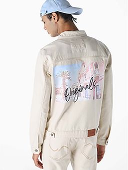 Jack & Jones - Men Beige Printed Denim Jacket