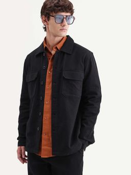 Rare Rabbit - Black Relaxed Fit Double Cloth Over Shacket