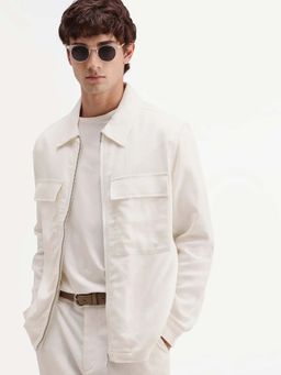 Rare Rabbit - Off White Linen Blend Zipper Shacket