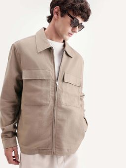 Rare Rabbit - Khaki Linen Blend Zipper Shacket