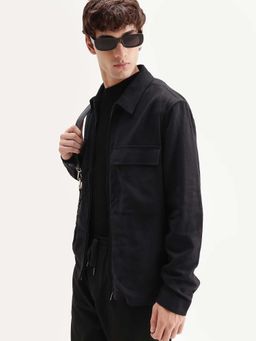 Rare Rabbit - Black Linen Blend Zipper Shacket