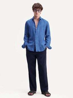 Rare Rabbit - Blue Straight Fit Corduroy Trousers with Drawstring