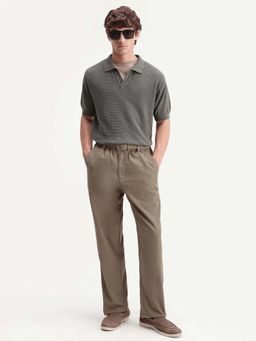 Rare Rabbit - Beige Straight Fit Corduroy Trousers with Drawstring