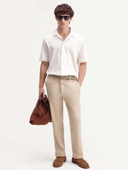 Rare Rabbit - Beige Textured Flat Front Trouser