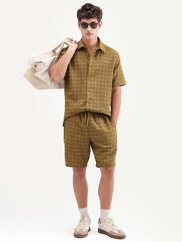 Rare Rabbit - Mustard Geometric Print Drawstring Shorts