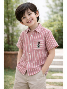 AWW HUNNIE - Cotton Half Sleeves stripes Shirt - Pink