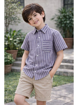 AWW HUNNIE - Cotton Half Sleeves stripes Shirt - Lavender