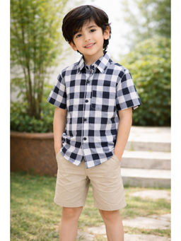 AWW HUNNIE - Cotton Half Sleeves Check Shirt - Black