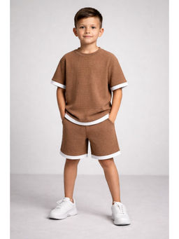 AWW HUNNIE - Cotton Blend Half sleeves Co-ord Set - Brown