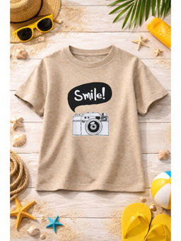 AWW HUNNIE - Cotton Half Sleeves Camera Print T-Shirt - Beige
