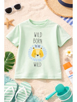AWW HUNNIE - Cotton Half Sleeves Wild Print T-Shirt - Green