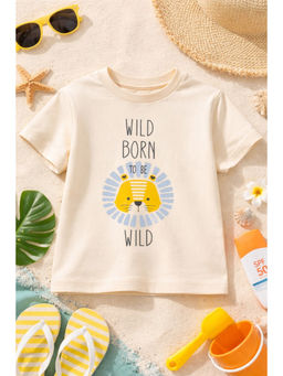 AWW HUNNIE - Cotton Half Sleeves Wild Print T-Shirt - Cream