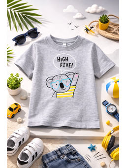 AWW HUNNIE - Cotton Half Sleeves Hi Five Print T-Shirt - Grey