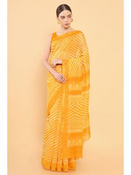 Soch - Women Mustard Chanderi Printed Saree with Unstitched Blouse