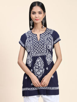 HOUSE OF KARI - Hok Chikankari Tunic For Women Navy