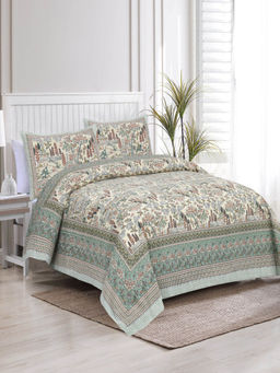 JAIPUR FABRIC - Satrangi Print Cotton Double Bed Sheet With 2 Pillow Covers Grey (Queen)