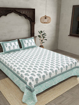 JAIPUR FABRIC - Oblique Decoration Cotton Double Bed Sheet With 2 Pillow Covers (Queen)