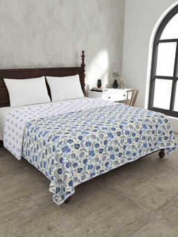 JAIPUR FABRIC - Blue Blossomy Pure Fine Soft Cotton Double Bed Dohar (Queen)