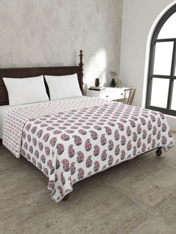 JAIPUR FABRIC - Pink Paisley Pure Fine Soft Cotton Double Bed Dohar (Queen)