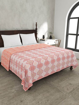 JAIPUR FABRIC - Wavy Ethnic Peachy Pink Double Bed Dohar Blanket (Queen)