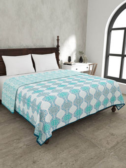 JAIPUR FABRIC - Wavy Ethnic Blueish Green Double Bed Dohar Blanket (Queen)