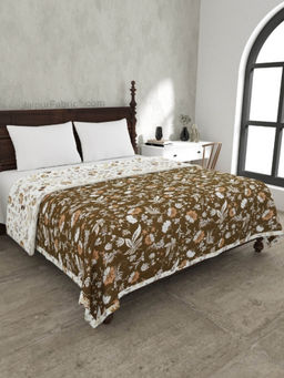 JAIPUR FABRIC - Flowery Spring Brown Cotton Reversible Double Bed Dohar (Queen)