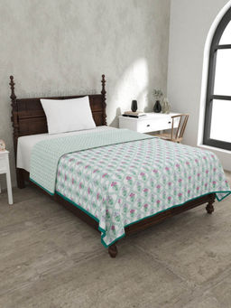JAIPUR FABRIC - Jaal Darbar Green Single Bed Dohar Blanket