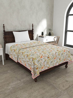 JAIPUR FABRIC - Floral Garden Yellowish Single Bed Dohar Blanket