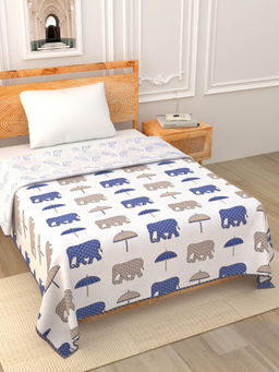JAIPUR FABRIC - Artistic Blue Block Print 400 Tc Pure Premium Mulmul Cotton Single Bed Dohar