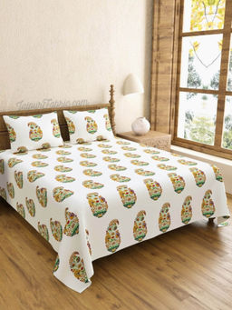 JAIPUR FABRIC - Hand Block Bedsheet With 2 Pillow Covers Floral Valley Bunai Design King
