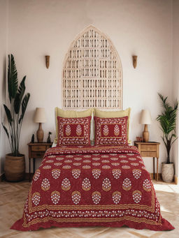 JAIPUR FABRIC - King Size For Bed, 240 Tc 100% Cotton Bedsheet With 2 Pillow Covers Maroon