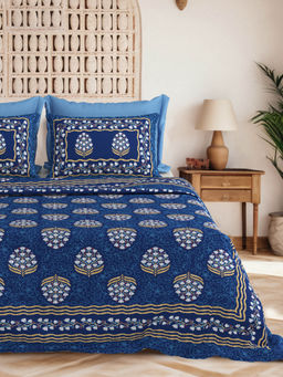 JAIPUR FABRIC - King Size For Bed, 240 Tc 100% Cotton Bedsheet With 2 Pillow Covers Blue