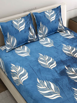 JAIPUR FABRIC - Elegant Feather Pattern Super Soft Velvet Double Bedsheet With 2 Pillow Covers (Queen)