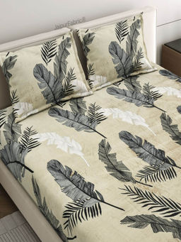 JAIPUR FABRIC - Serene Banana Leaf Print Velvet Comfort Double Bedsheet With 2 Pillow Covers (Queen)