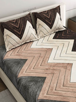 JAIPUR FABRIC - Rustic Zigzag Bliss Stylish Super Double Bedsheet With 2 Pillow Covers (Queen)