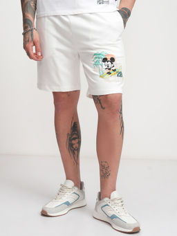 HIGHLANDER - Men Disney Mickey Off White Relaxed Fit Shorts