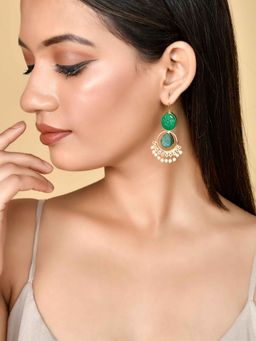 Silvermerc Designs - Gold Plated Handcrafted Green Stone and Pearl Earrings