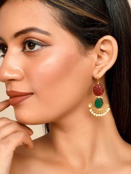 Silvermerc Designs - Gold Plated Handcrafted Traditional Stone and Pearl Earring for Women