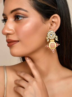 Silvermerc Designs - Gold Plated Pink Kundan Drop Earrings for Women