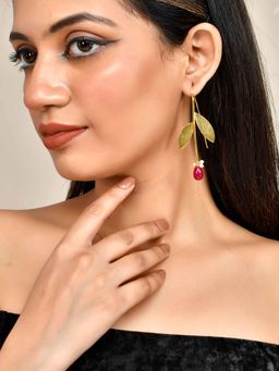 Silvermerc Designs - Trending Gold Plated Leaf Long Dangler Earrings for Women