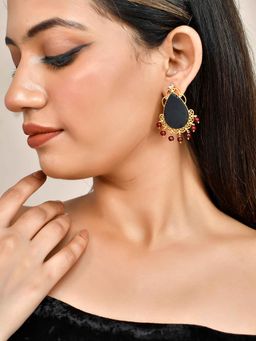 Silvermerc Designs - Gold Plated Ethnic Black Stone Earrings for Women