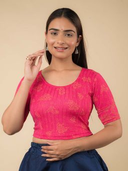 BINDIGASM'S ADVI - Raabta Gold Metallic Floral Potli Detail Back Pink Stitched Blouse