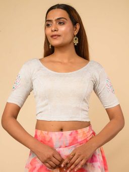 BINDIGASM'S ADVI - Zarina Mughal Embroidery Stretchable Readymade Silver Stitched Blouse