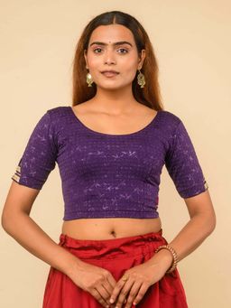 BINDIGASM'S ADVI - Vaaya Glitter Sequin Lace Detail Purple Stitched Blouse