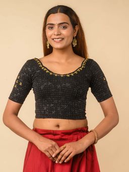 BINDIGASM'S ADVI - Chamkila Zari Embroidered Readymade Black Stitched Blouse