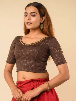 BINDIGASM'S ADVI - Chamkila Zari Embroidered Readymade Brown Stitched Blouse