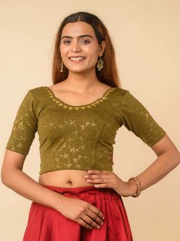 BINDIGASM'S ADVI - Chamkila Zari Embroidered Readymade Green Stitched Blouse